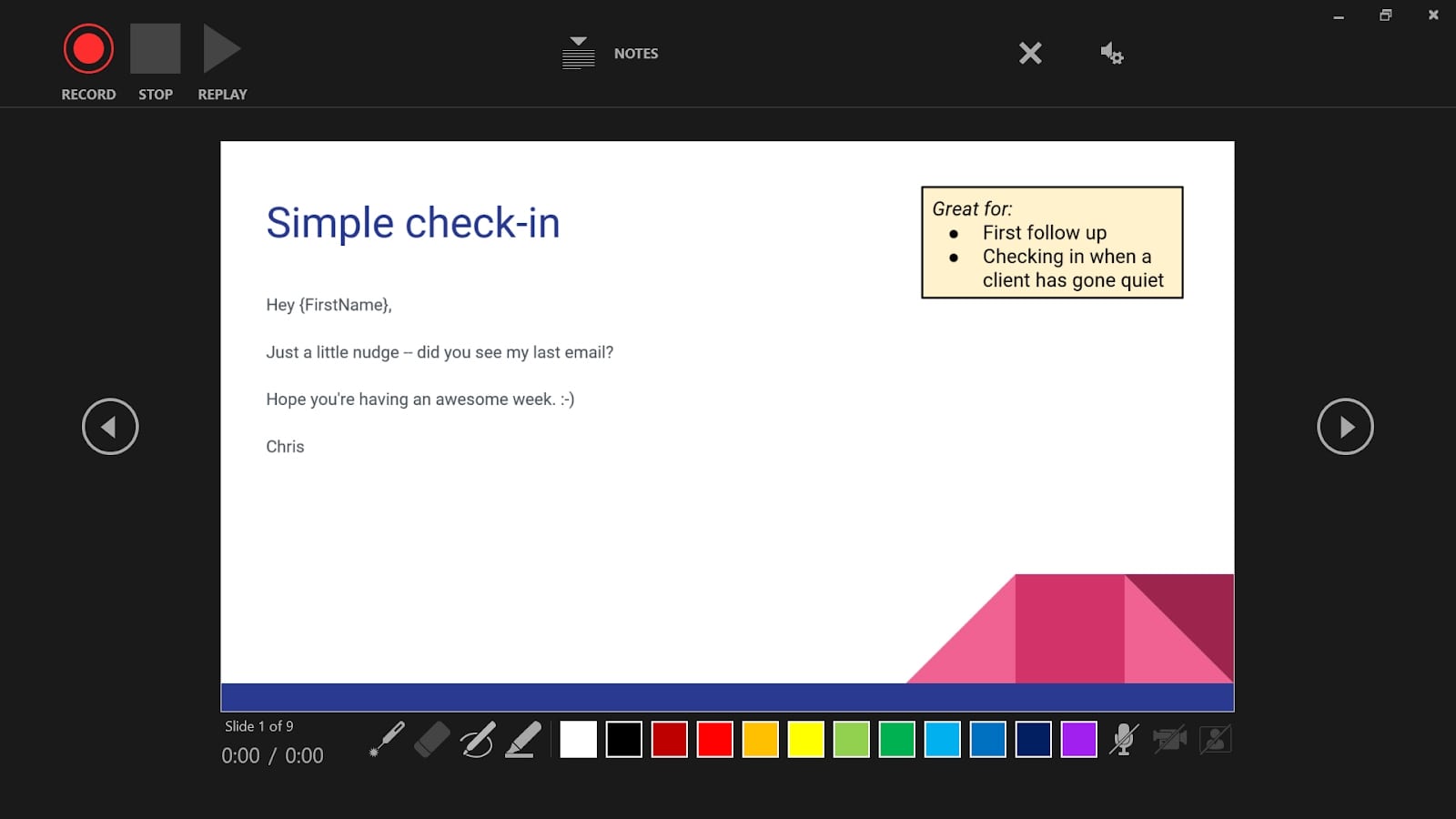 fenêtre d'enregistrement d'écran powerpoint