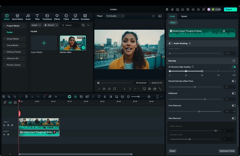 apply filmora ai audio denoise