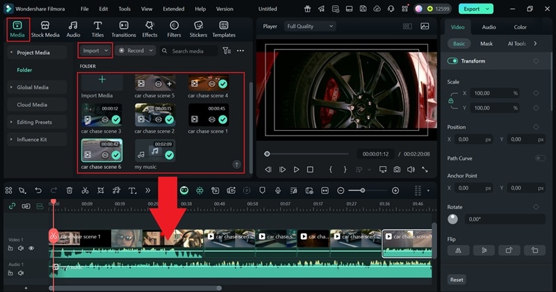 import your clips to filmora timeline