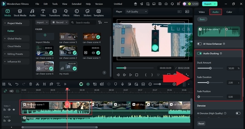 apply audio ducking for balanced sound