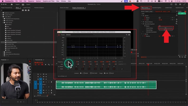 access the parametric eq graph