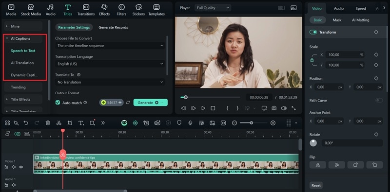 open auto caption in filmora