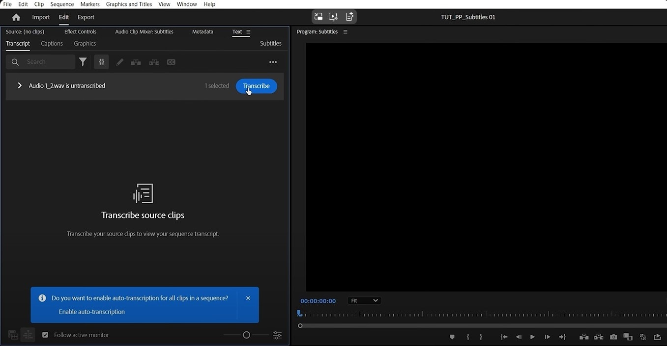 click transcribe button to generate