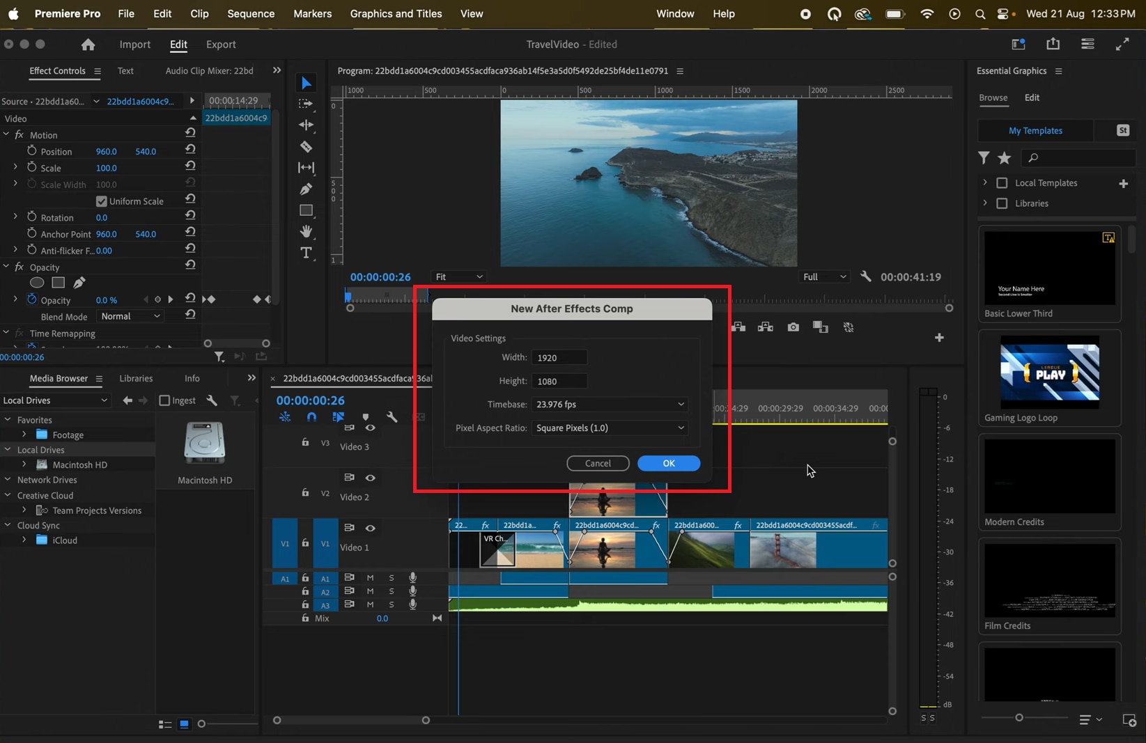add new after effects comp