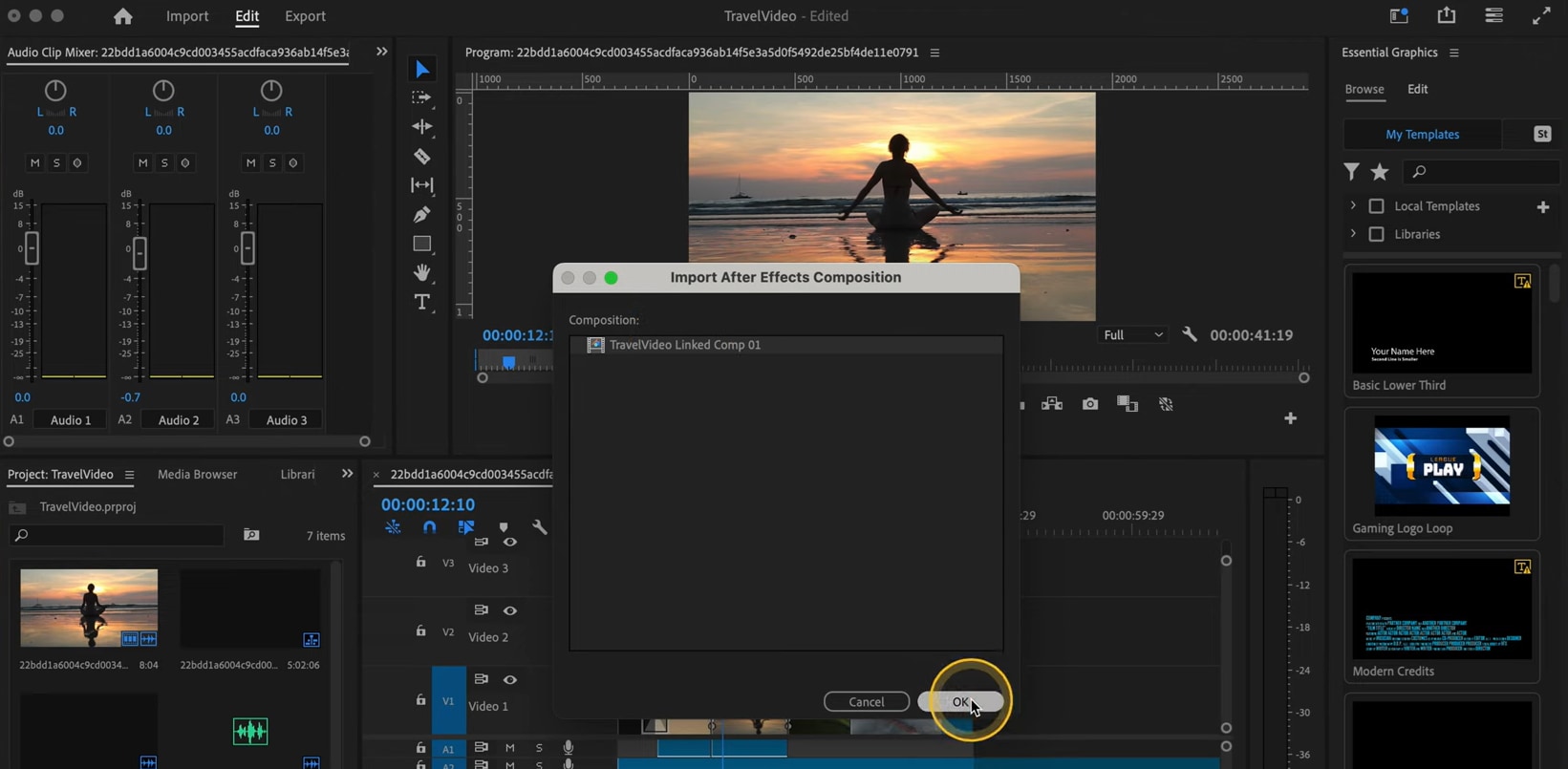import after effects composition