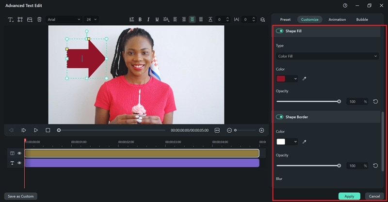customize the shape in filmora