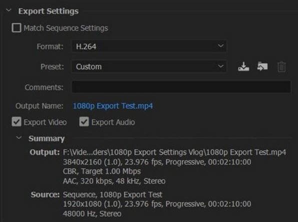 premiere pro mp4 export settings