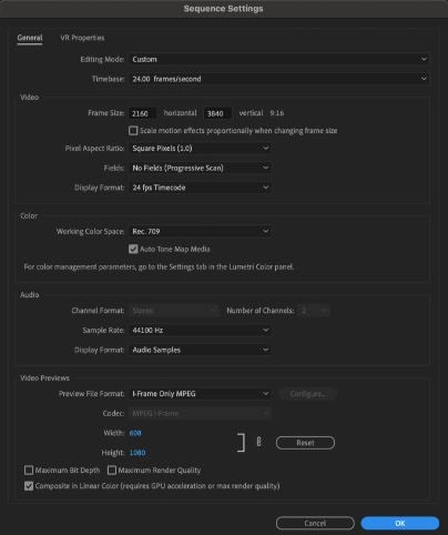 4k sequence settings premiere pro