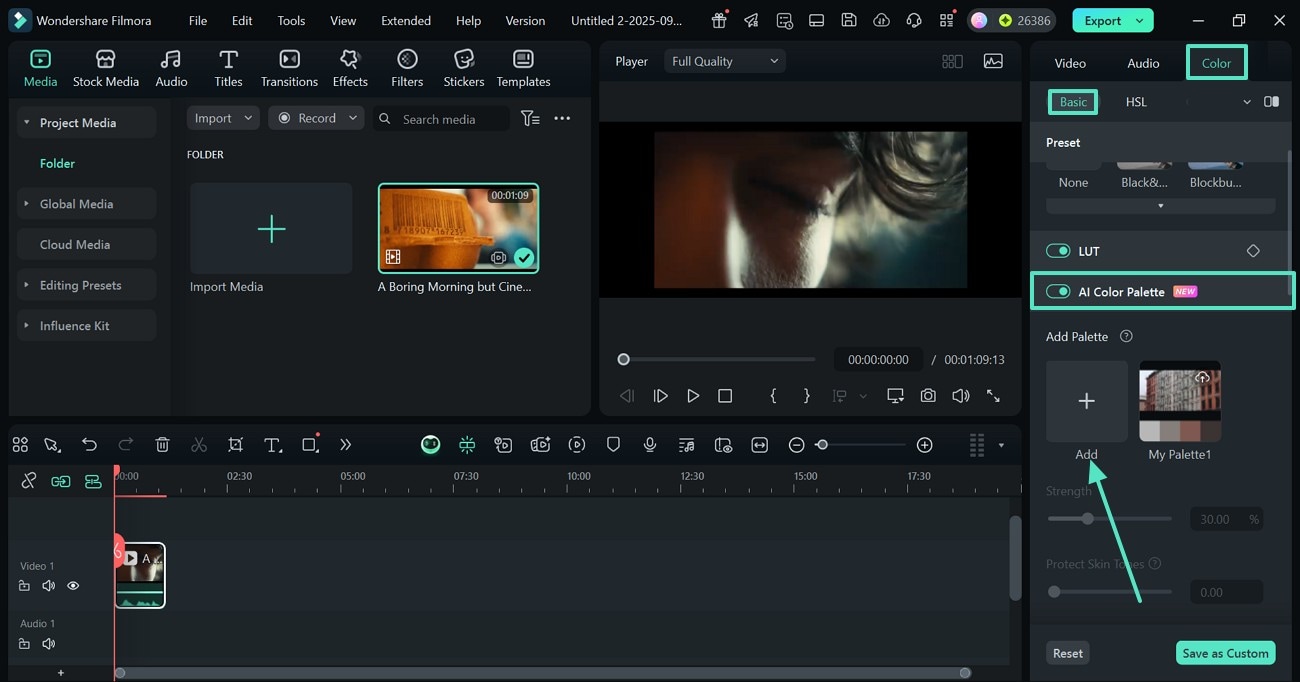 enable ai color palette filmora