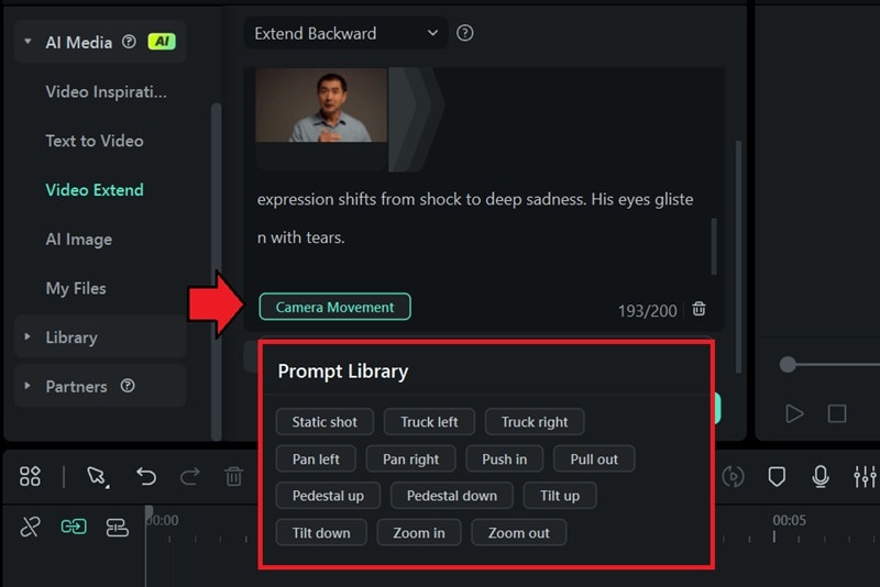 select camera movement for video