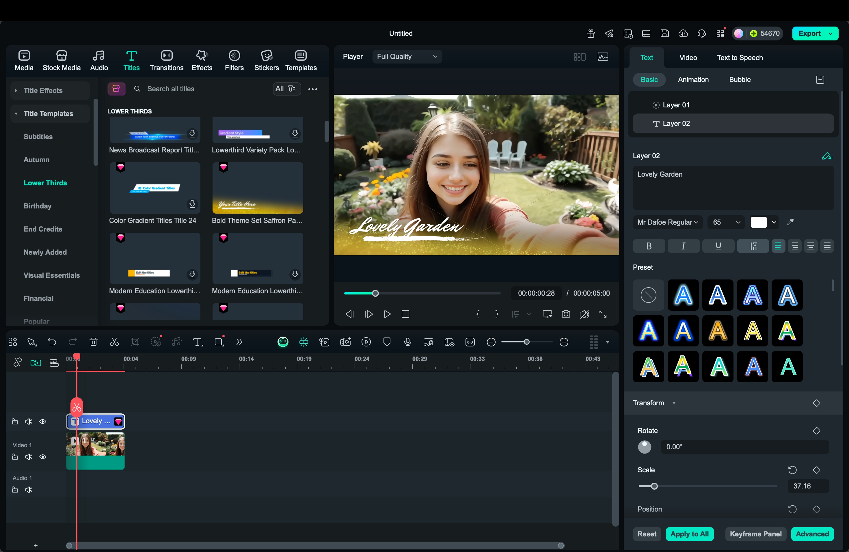 customize lower thirds filmora