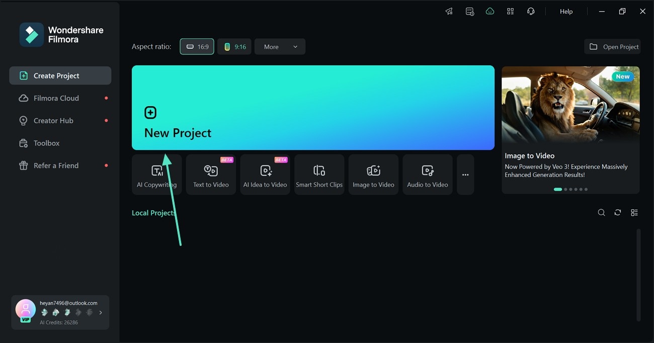 filmora click new project