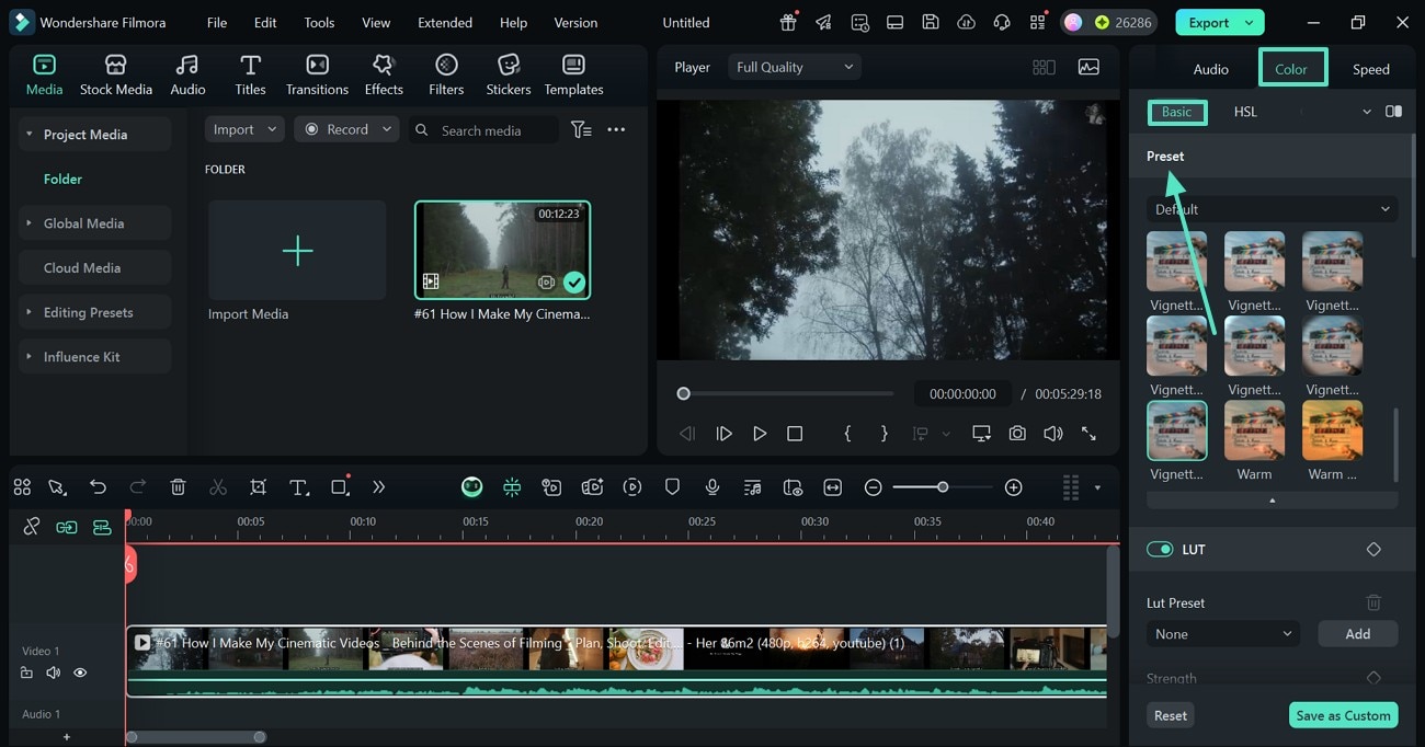 pick a preset color filmora