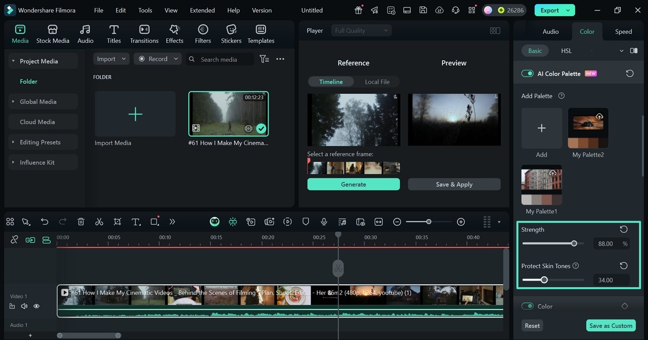 customize the color palette filmora