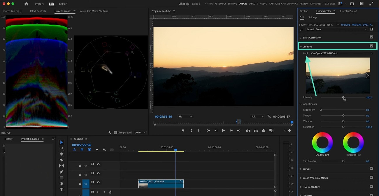enter creative section premiere pro