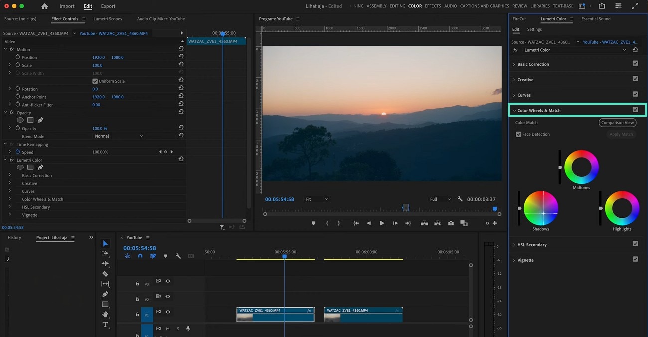 edit color wheels match premiere pro