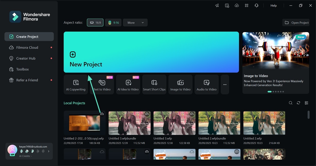 click new project filmora