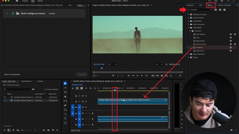 drag transform to the clip