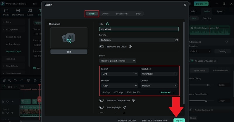 export and save your clip