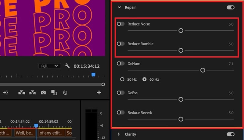 adjust reduce noise and reduce rumble