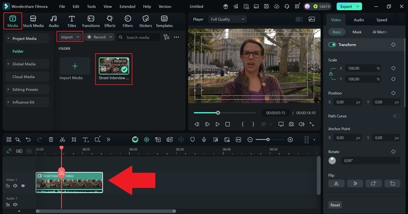 drag your imported clip to timeline