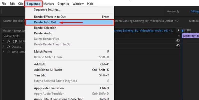 select render in to out sequence