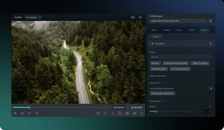 ajustar configurações de estabilização no gyroflow