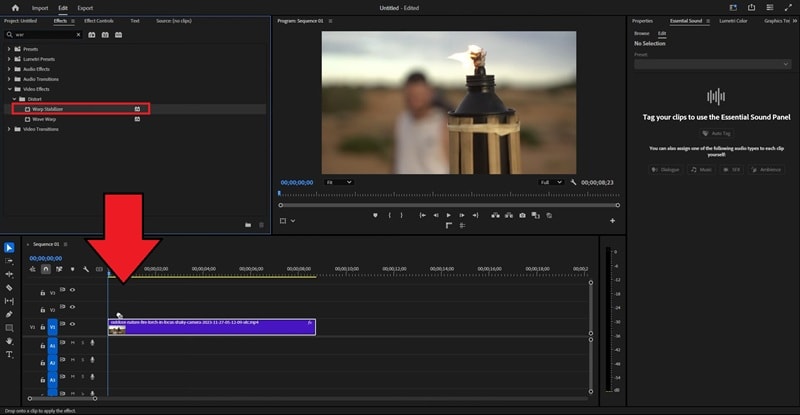 apply warp stabilizer effect to video