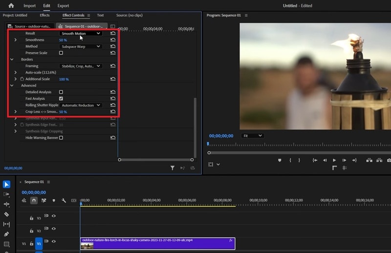 adjust warp stabilizer effect