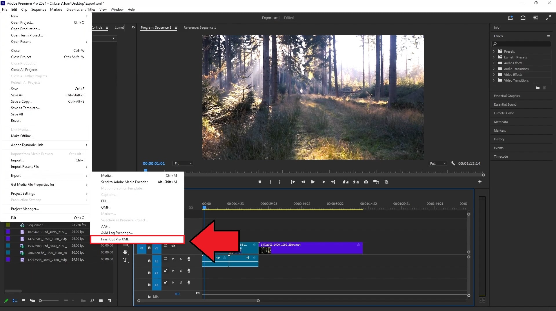 select export final cut pro xml