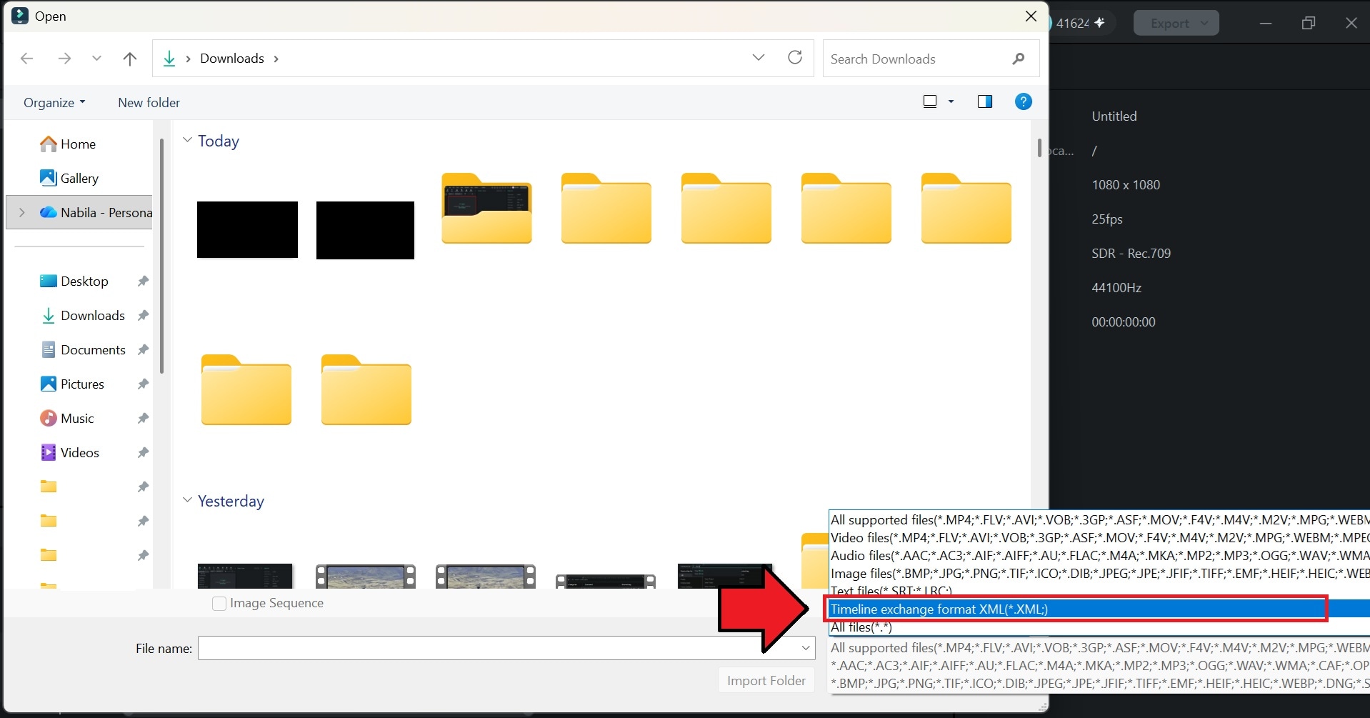 select the xml file