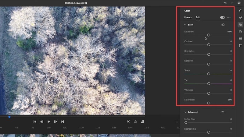 adjust the color in premiere rush