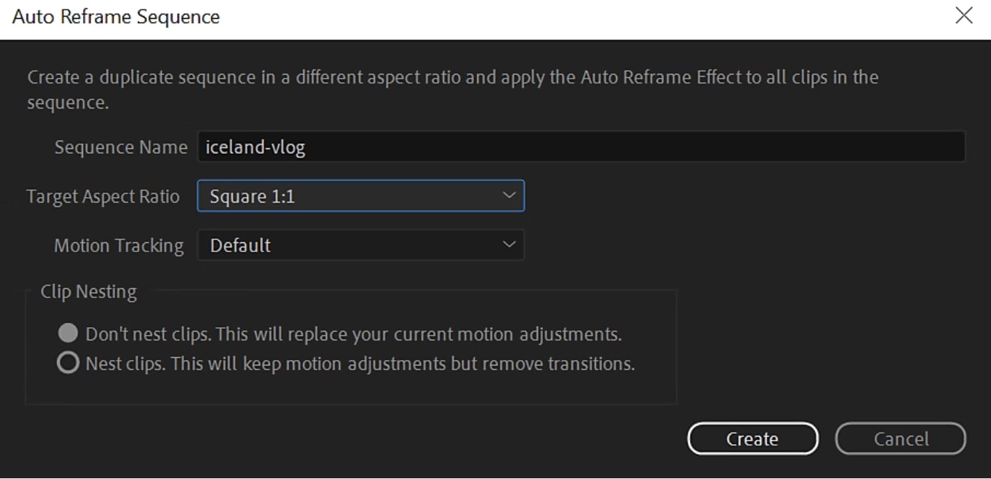 premiere auto reframe sequence