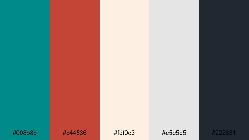 product shot teal brick teal red color palette with hex codes
