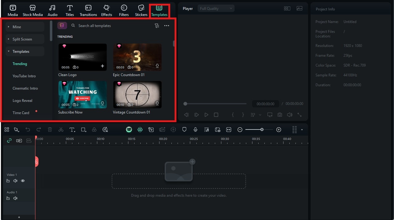 Product video templates available in Filmora.
