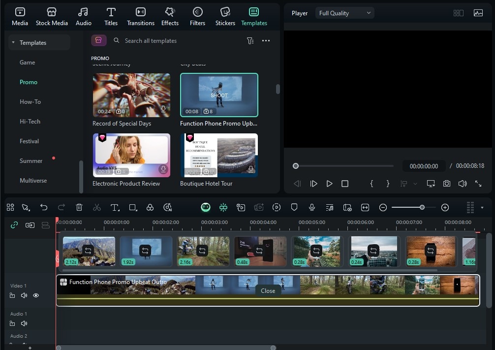 Free product video promo template in Filmora.