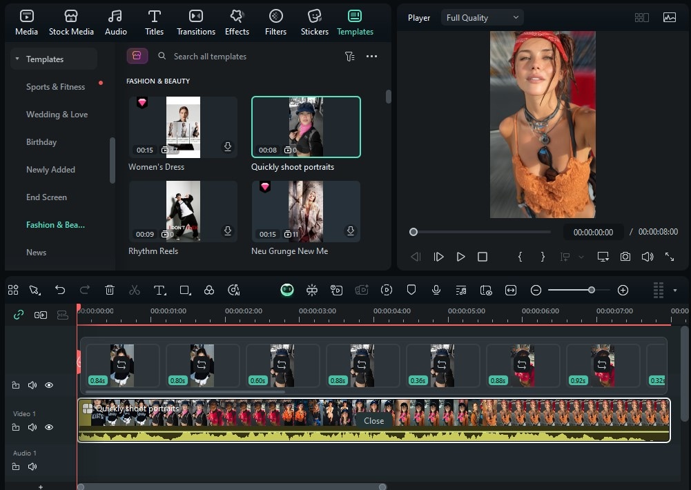Fashion product video template in Filmora.