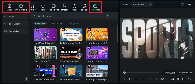 select template or import video