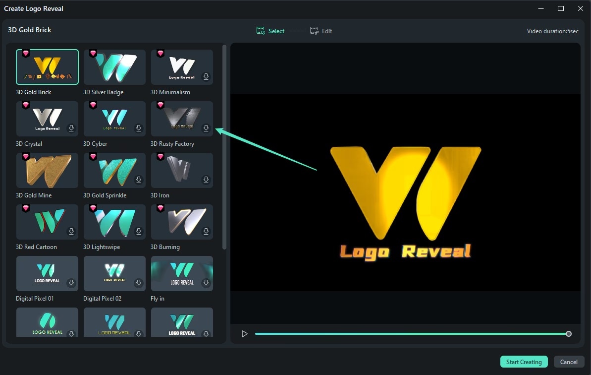 choose logo animation preset