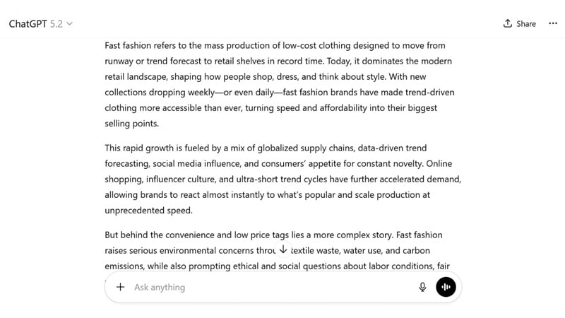 result from ai prompt output
