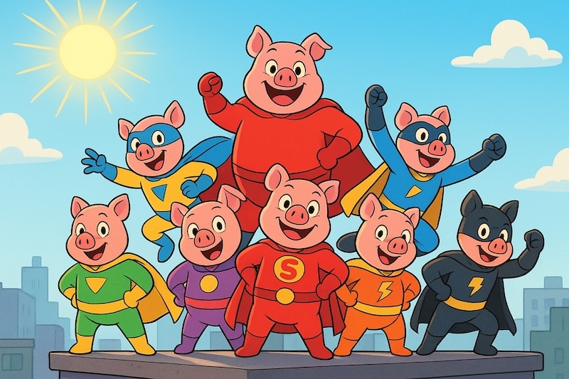 ai image of superhero pig family