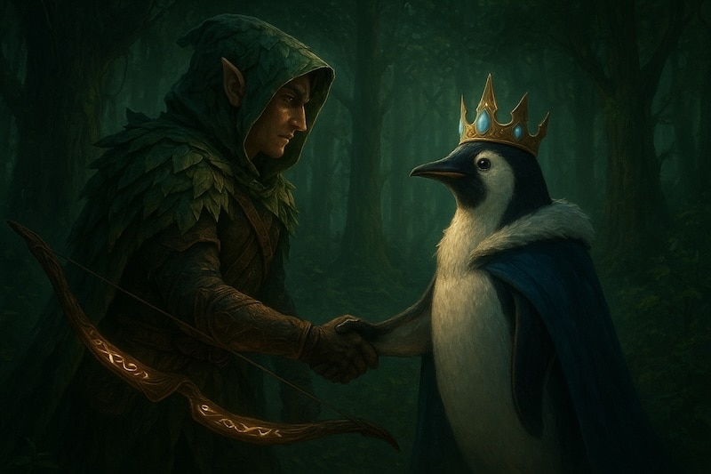 ai image elven ranger with penguin prince