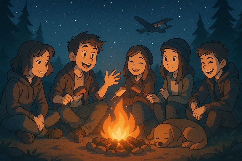 ai image of teens at campfire