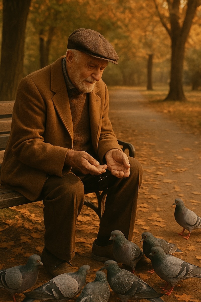 ai image lone elderly feeding pigeons