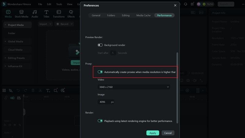 automatically create proxy in filmora