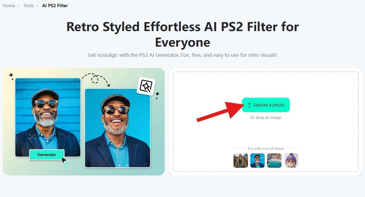 upload a photo ps2 filter insmind