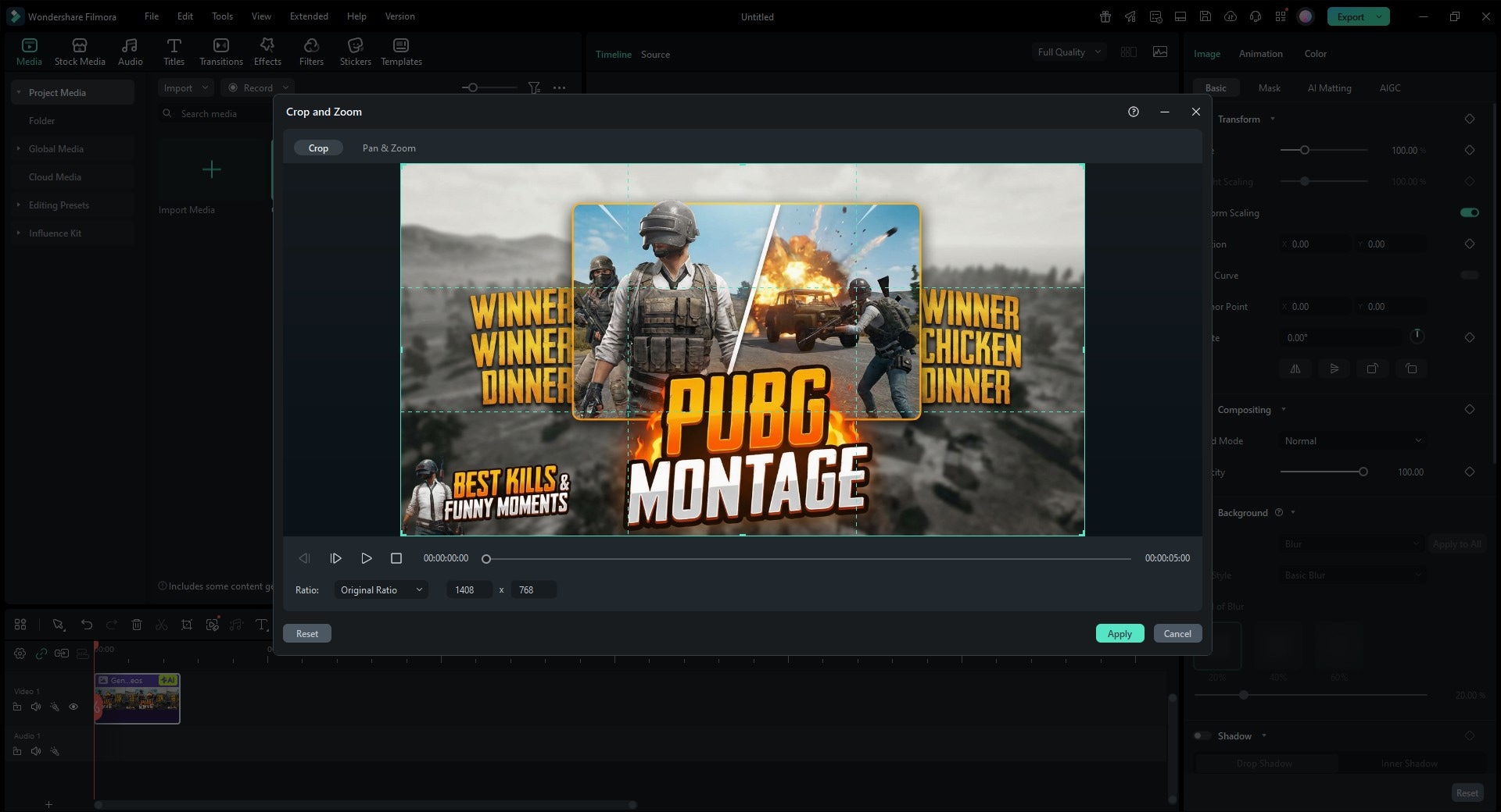 Make PUBG Montage Thumbnail with Filmora - crop and zoom