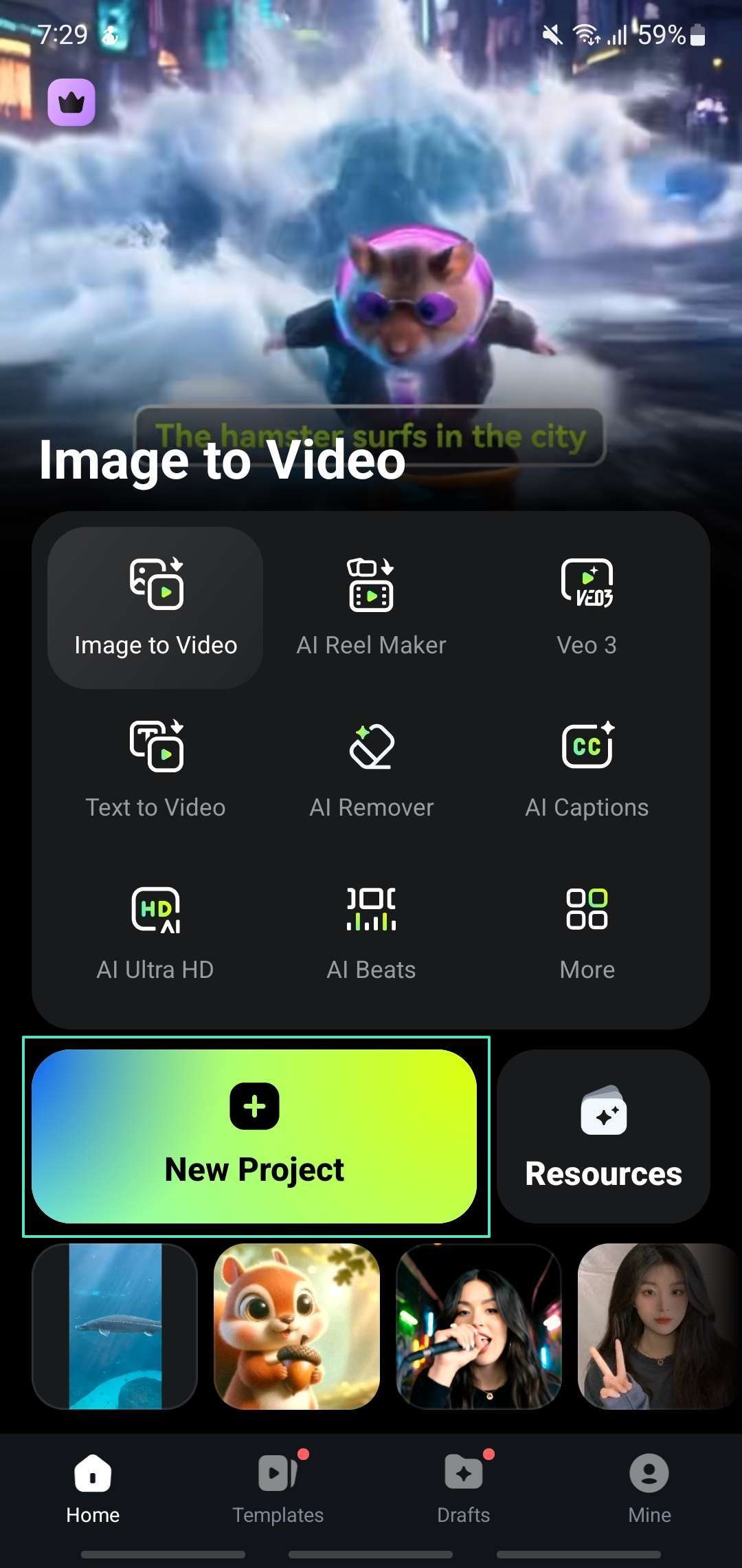launch filmora app start new project