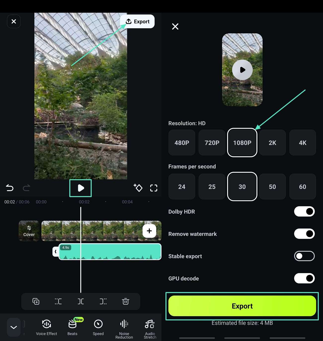 preview final result and export