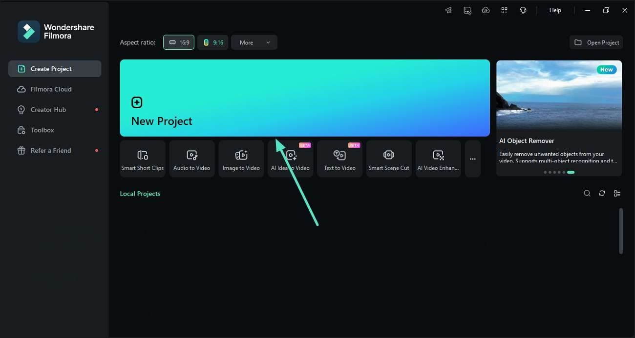launch filmora start new project